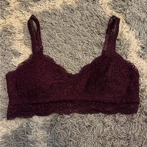 Women’s Purple Floral Lace Comfortable Padded Bralette Bra Size Medium